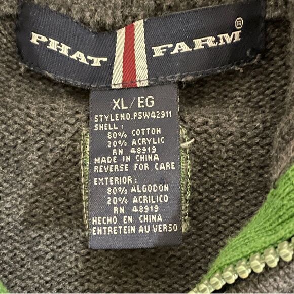 Vintage Phat Farm Men’s Zip Up Long Sleeve Sweater Cream Gray Green Blue Size XL - Picture 9 of 12